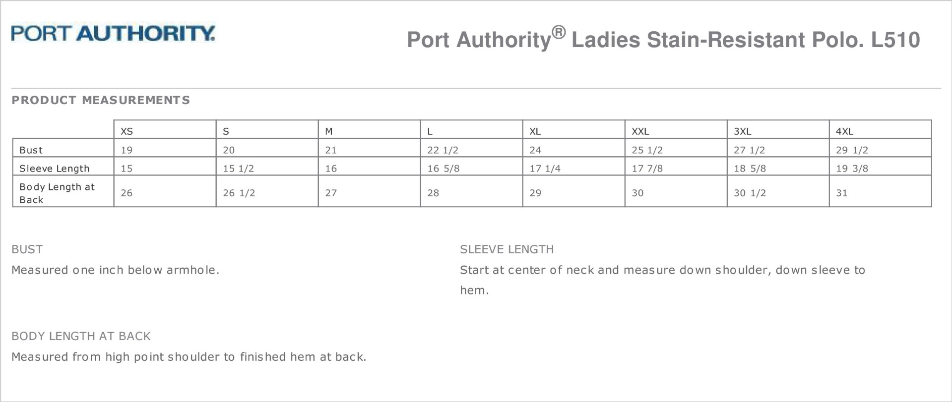 Sizing Chart