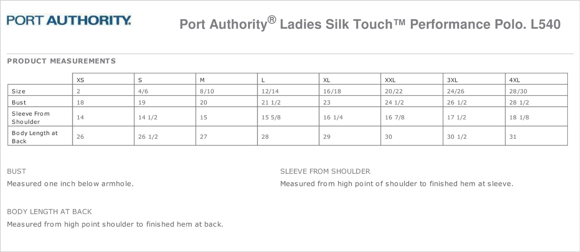 Sizing Chart