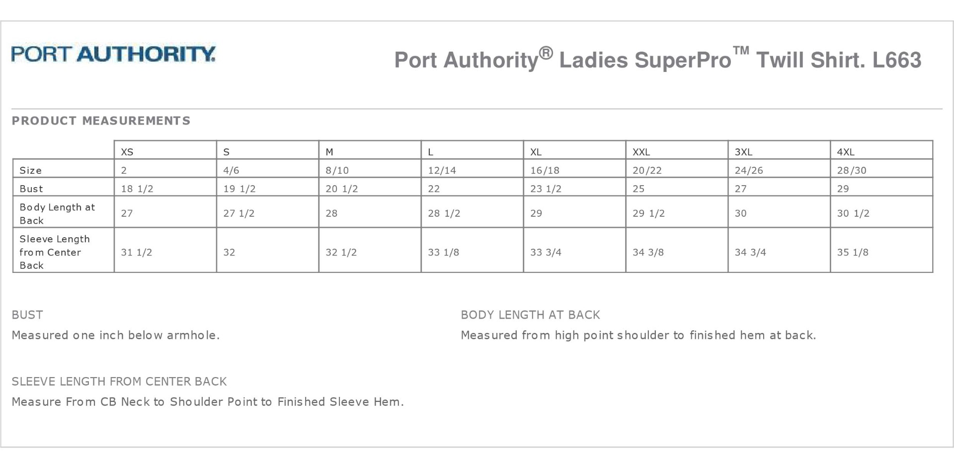 Sizing Chart