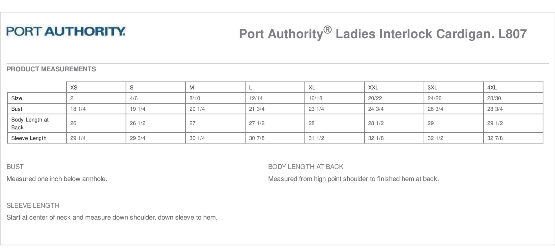 Sizing Chart