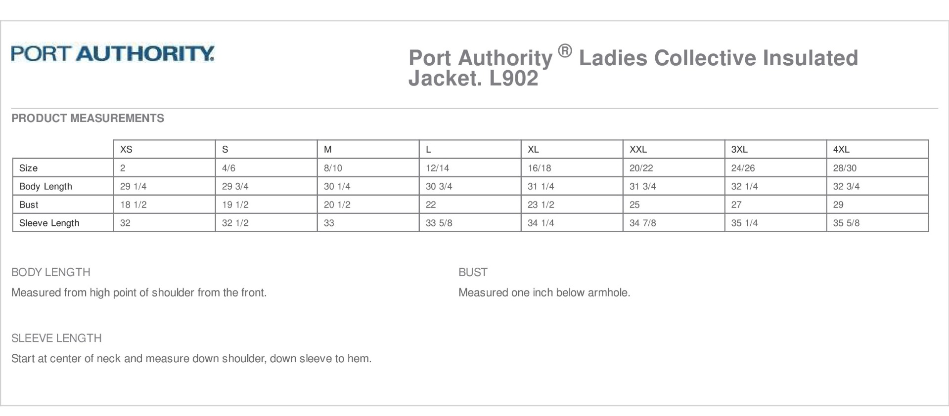 Sizing Chart