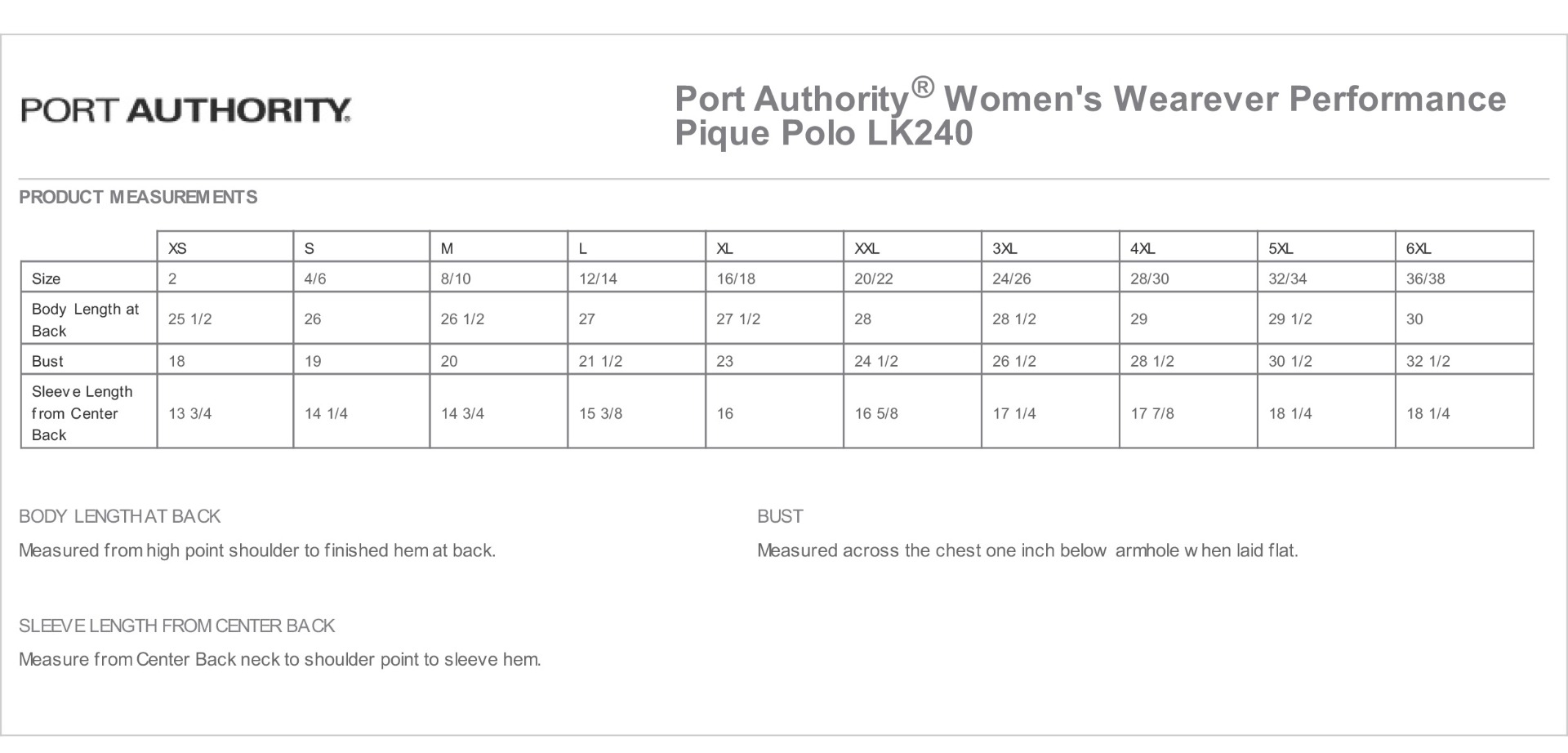 Sizing Chart