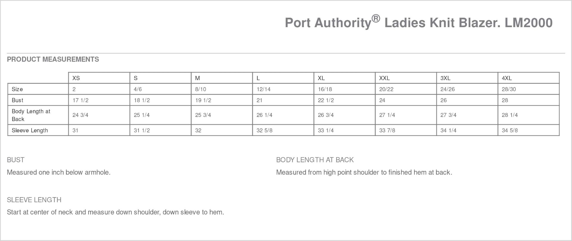 Sizing Chart