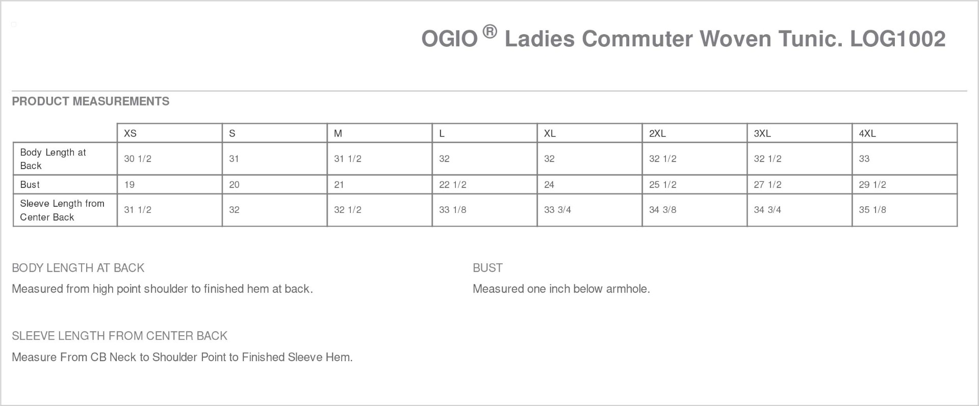 Sizing Chart