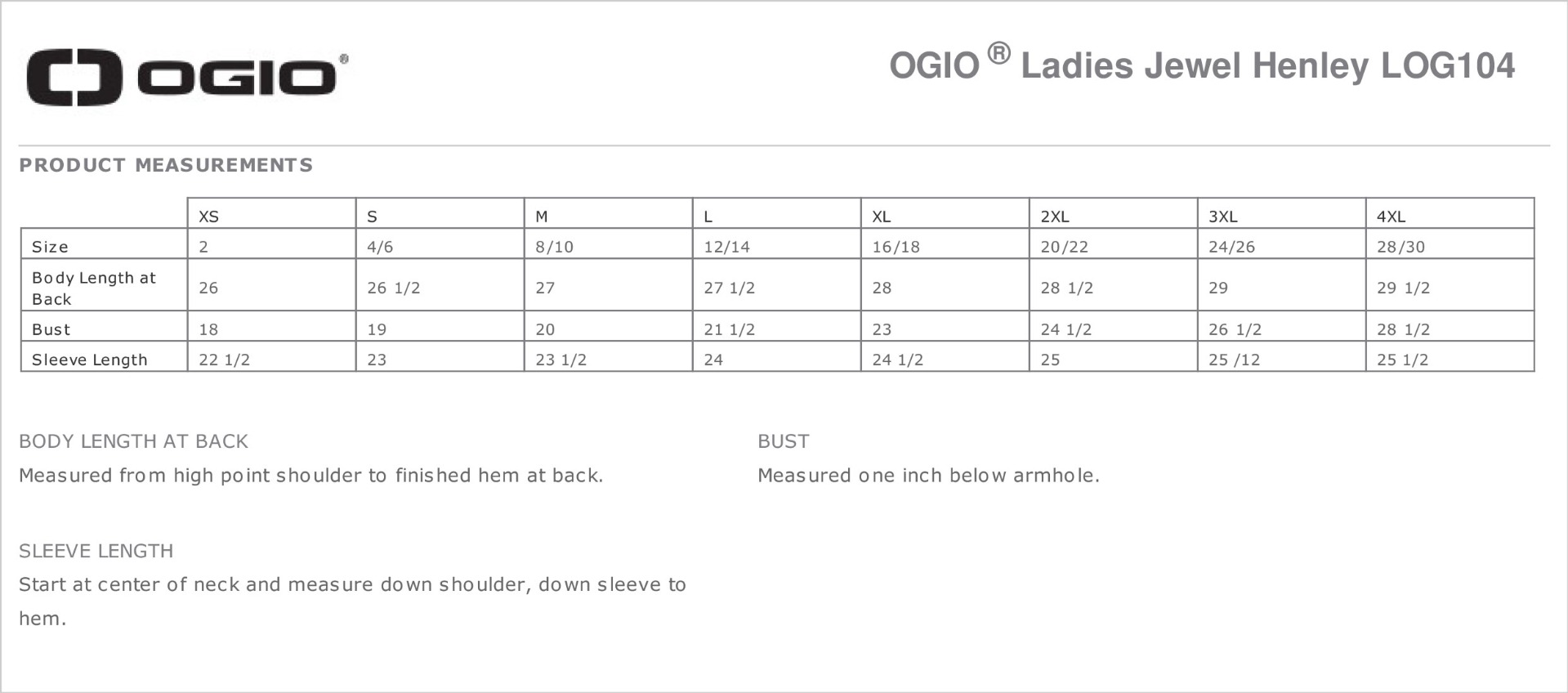 Sizing Chart