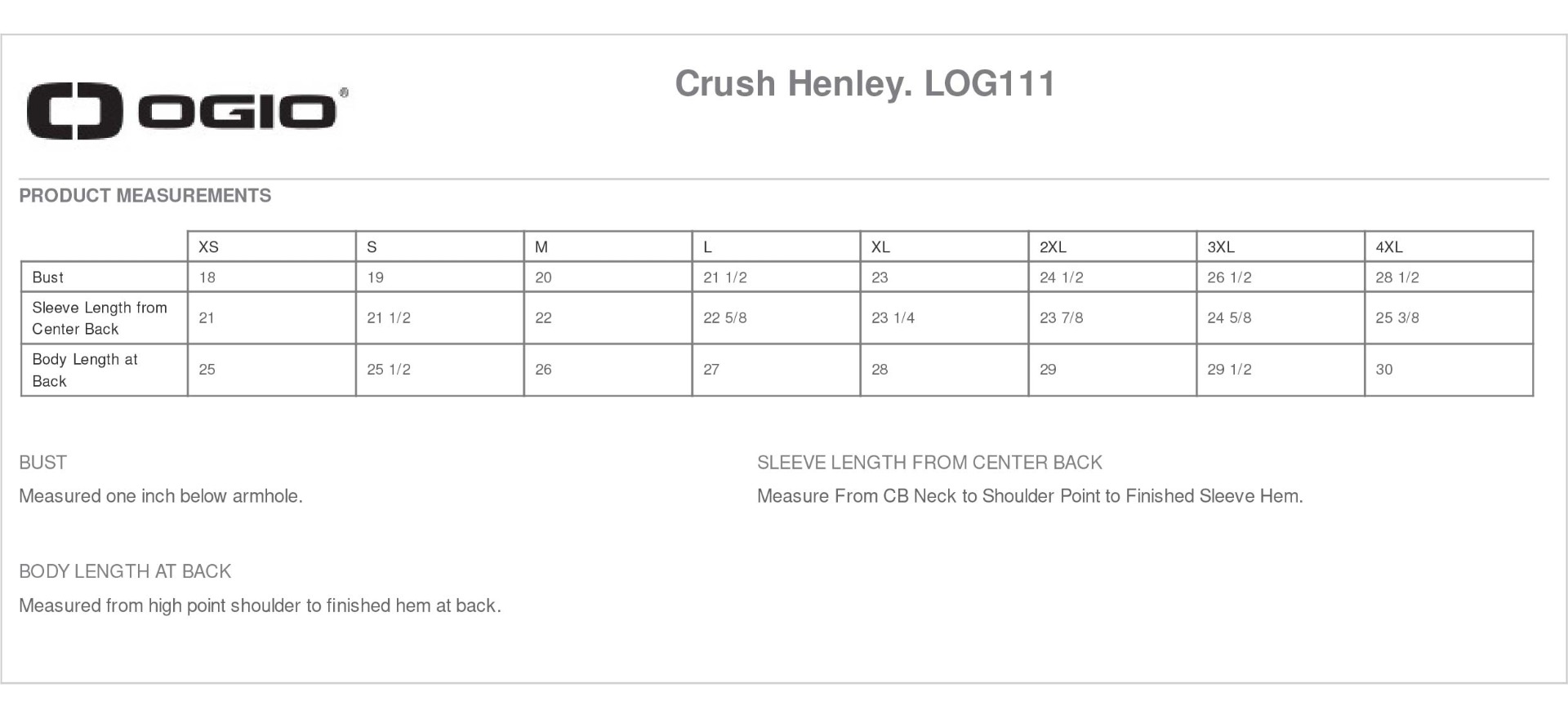 Sizing Chart