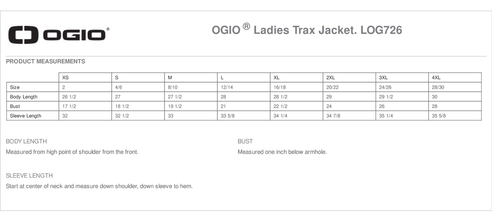 Sizing Chart