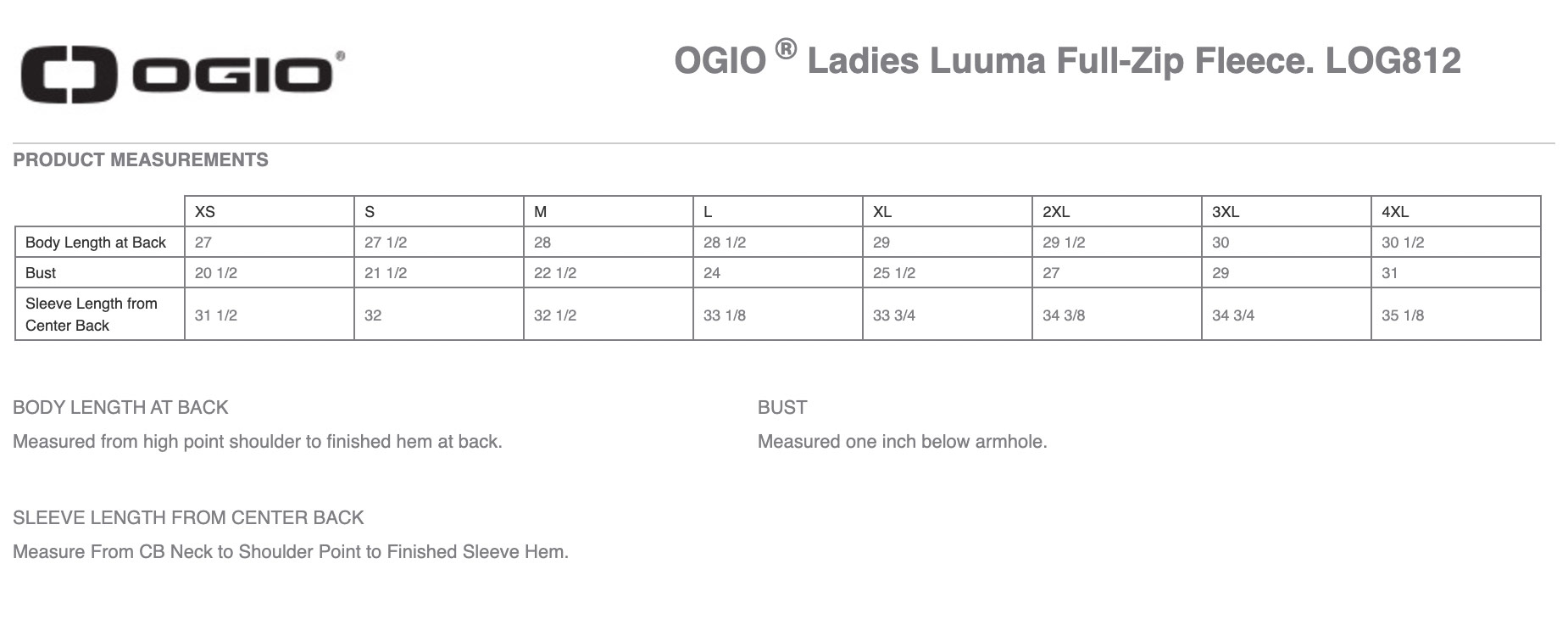Sizing Chart