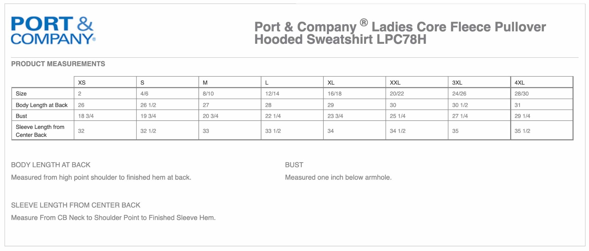 Sizing Chart
