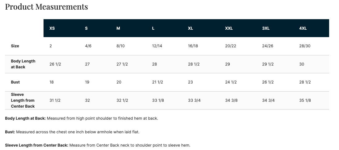 Sizing Chart