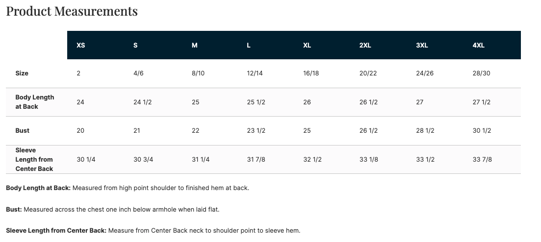 Sizing Chart