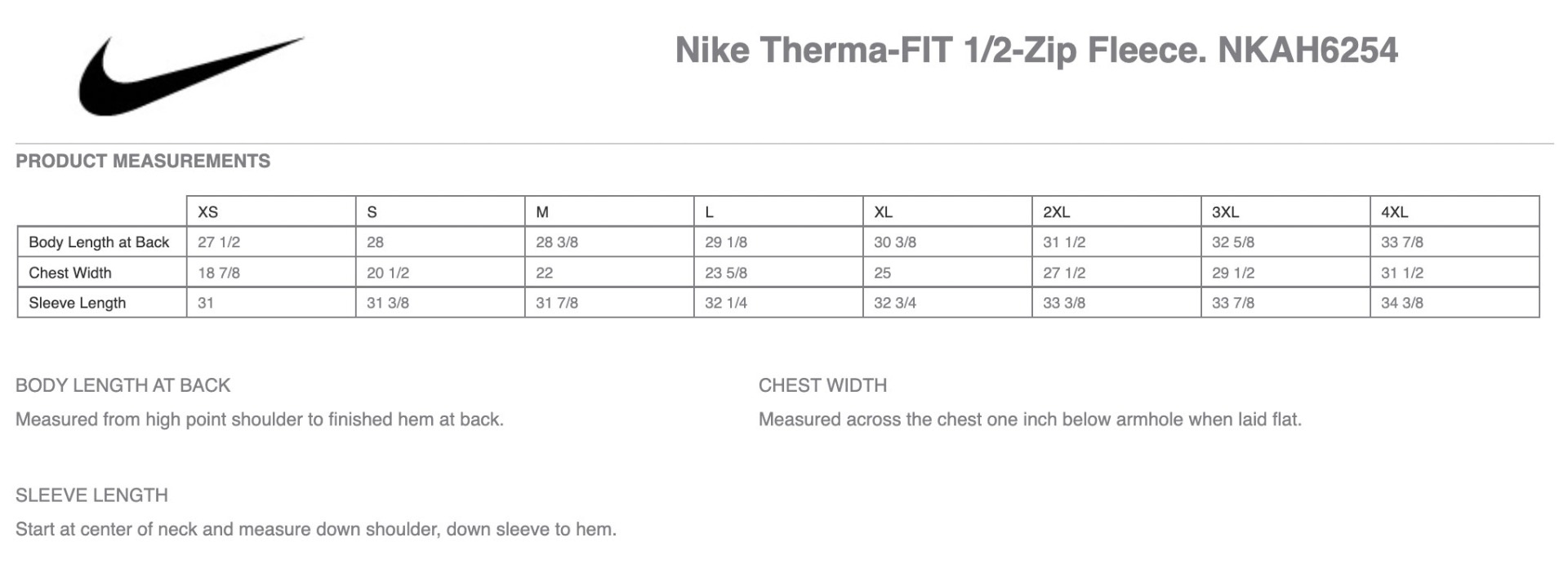 Sizing Chart