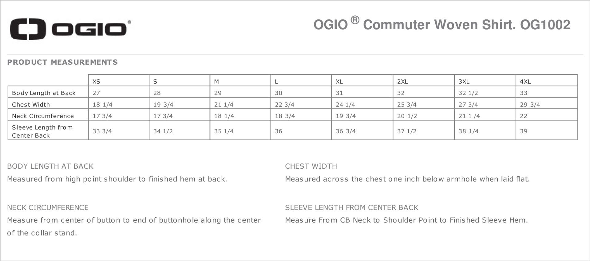 Sizing Chart