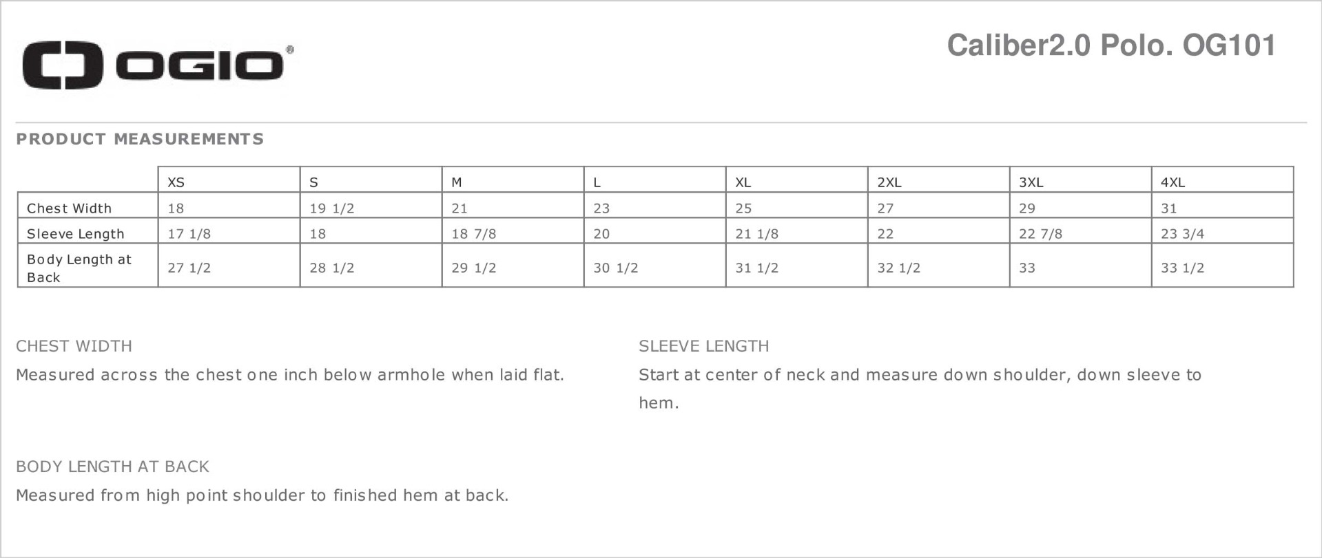 Sizing Chart