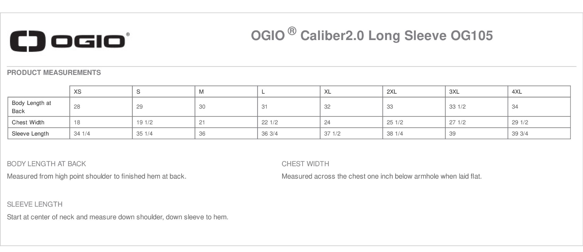 Sizing Chart