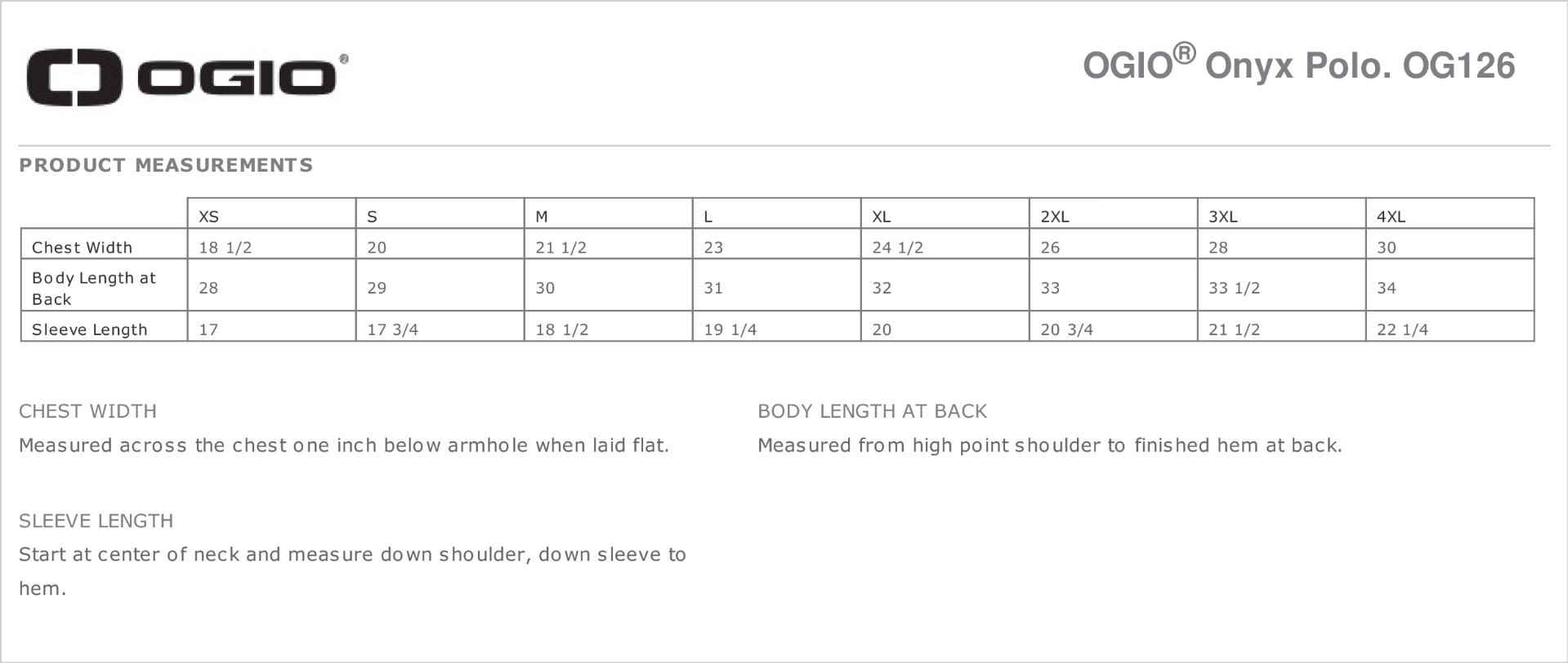 Sizing Chart