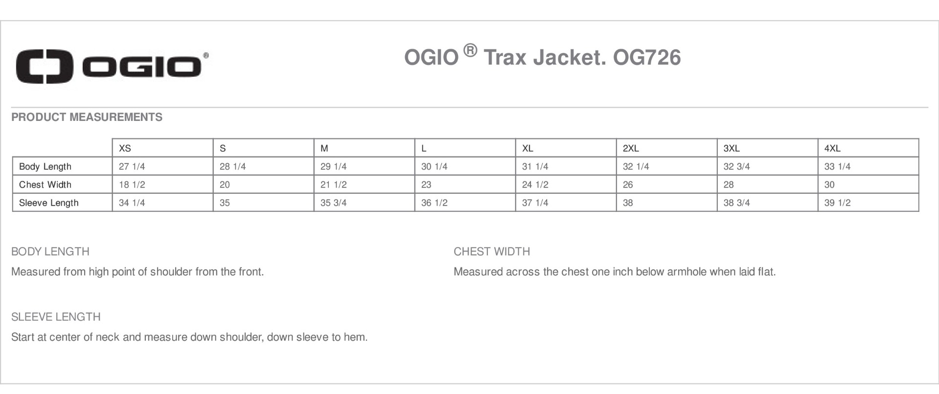 Sizing Chart