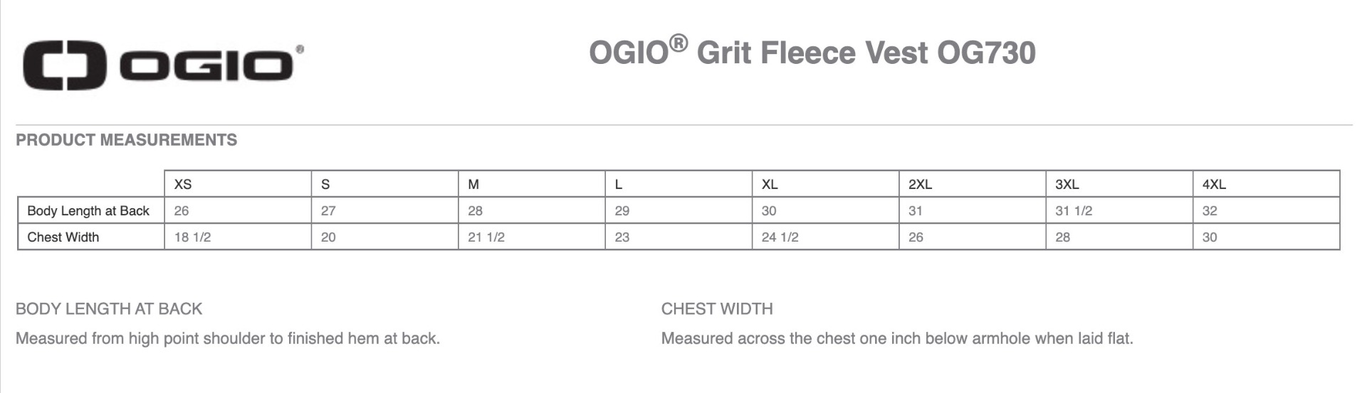 Sizing Chart