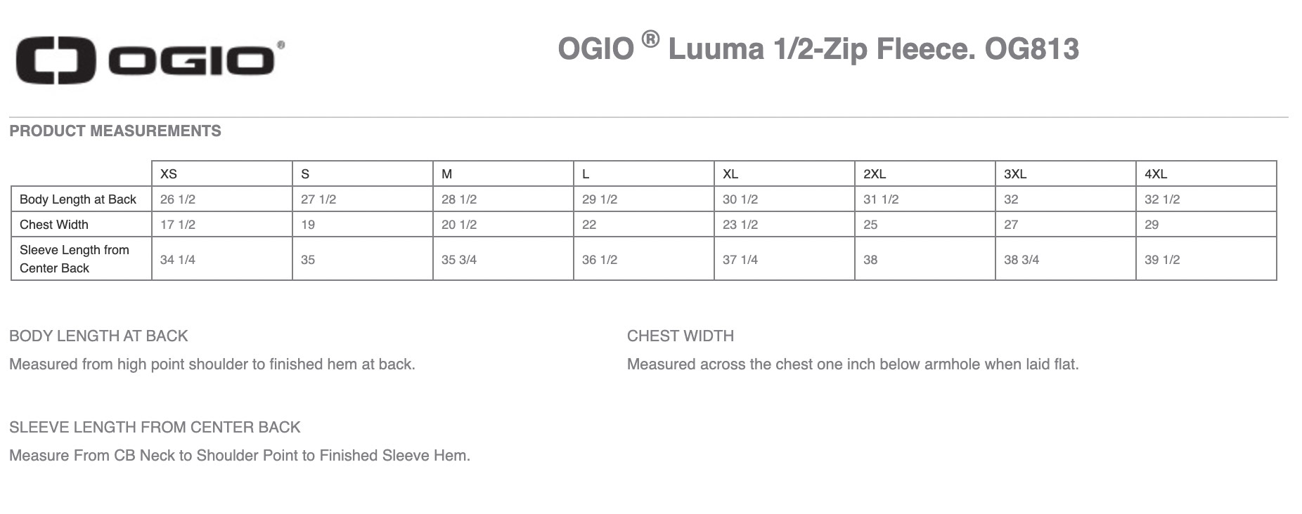 Sizing Chart