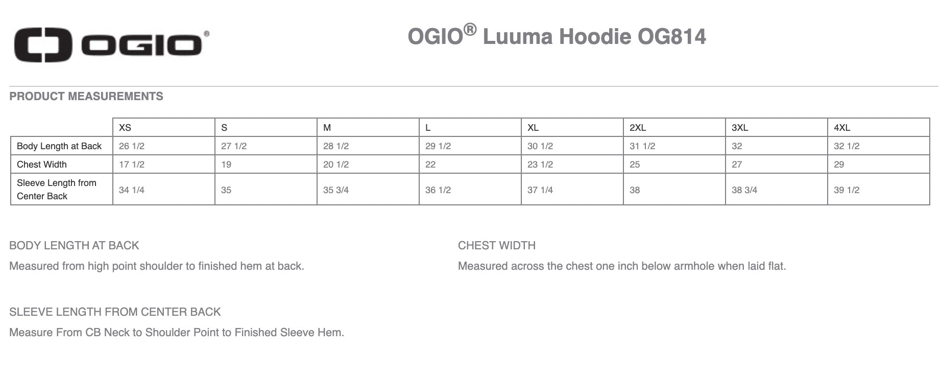 Sizing Chart