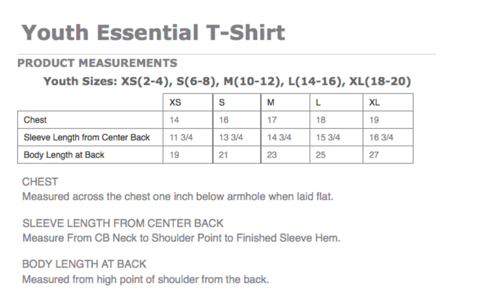 Sizing Chart
