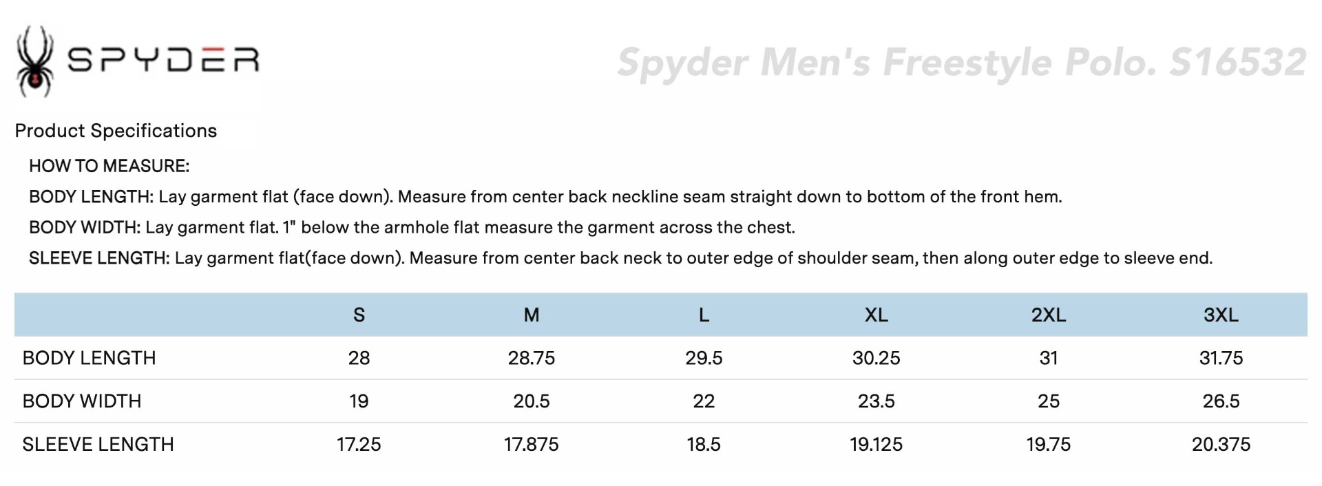 Sizing Chart