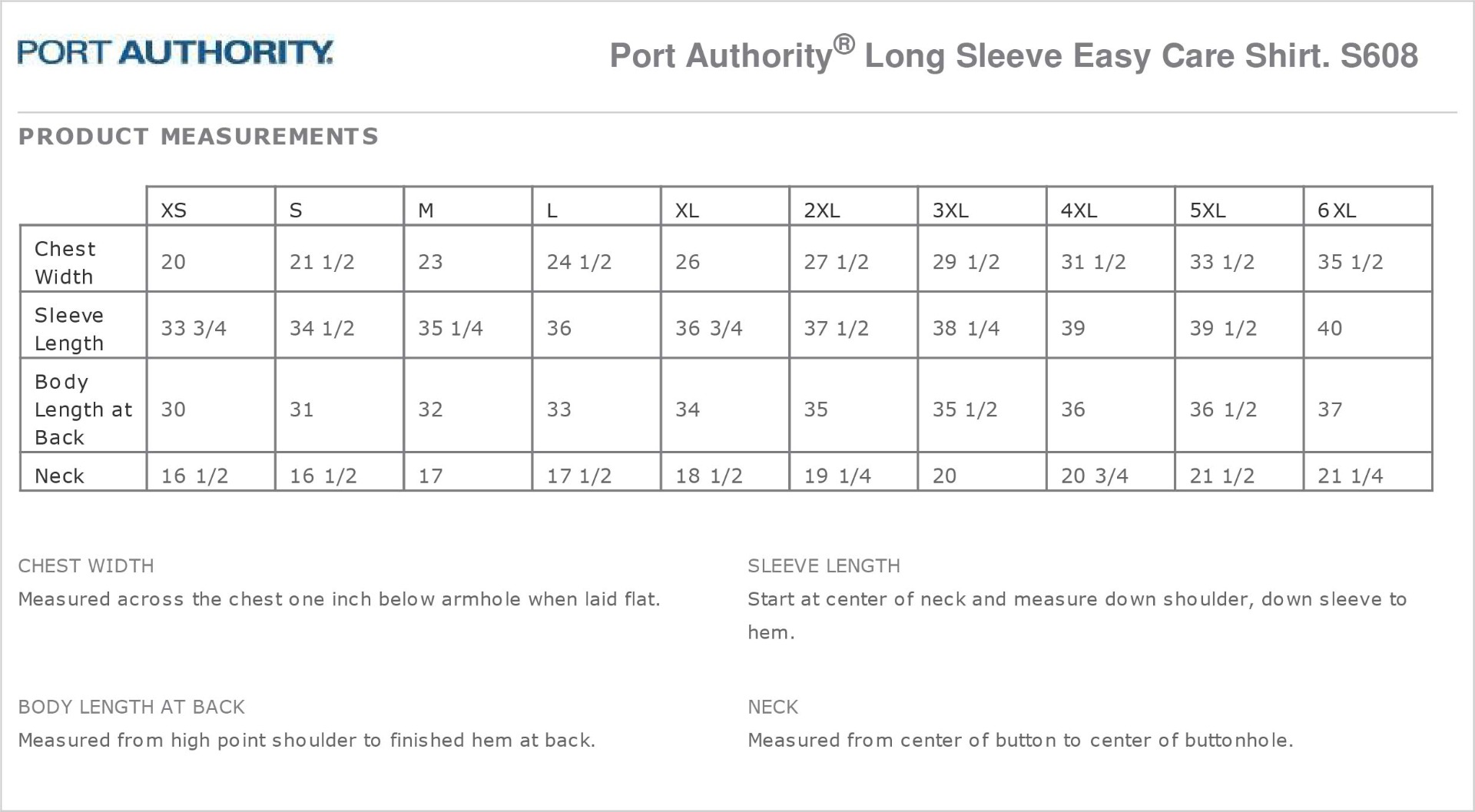 Sizing Chart