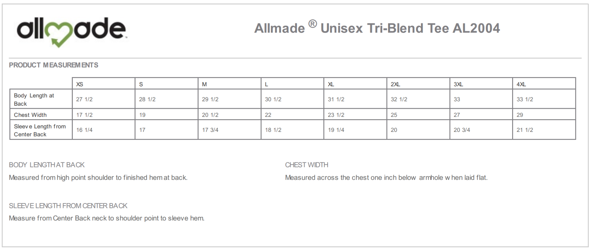 Sizing Chart