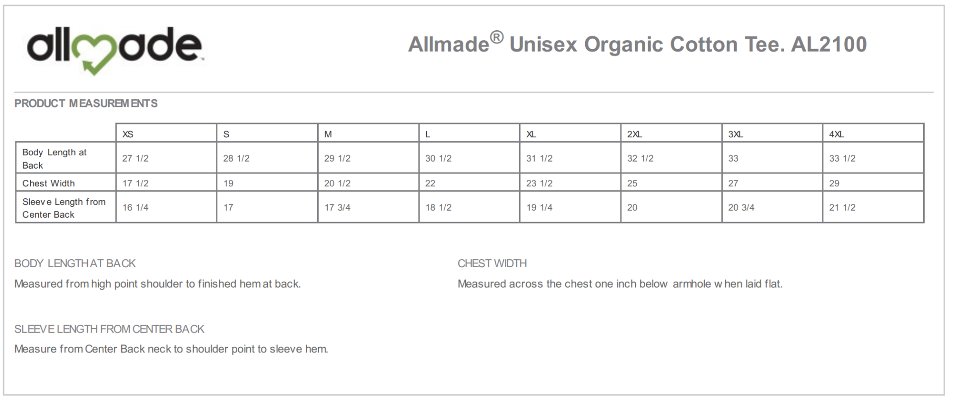 Sizing Chart