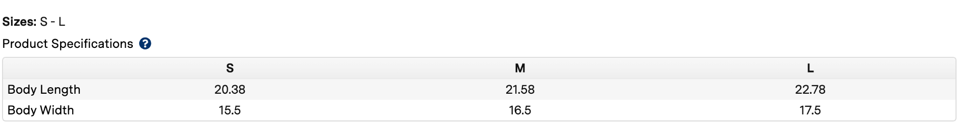 Sizing Chart