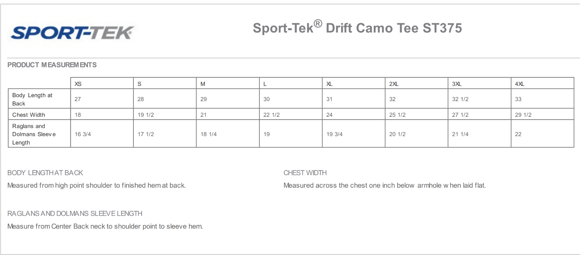 Sizing Chart