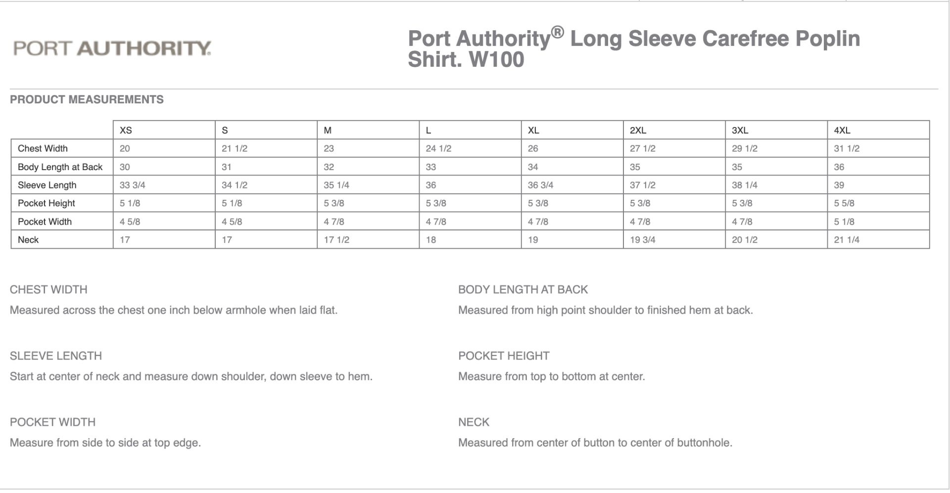 Sizing Chart