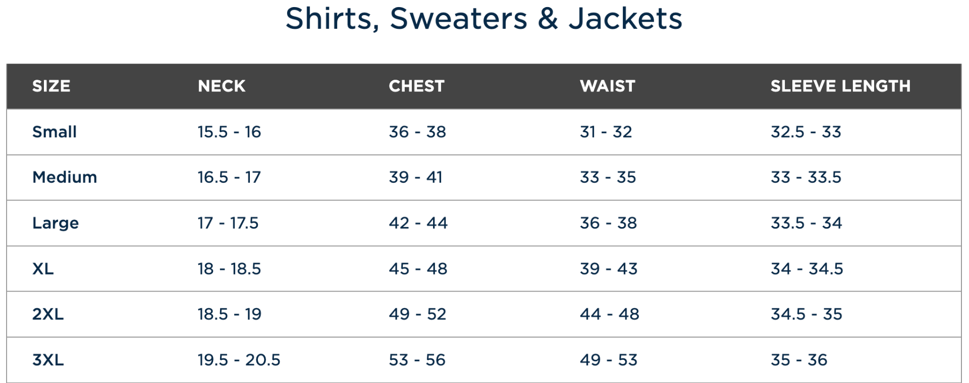 Sizing Chart