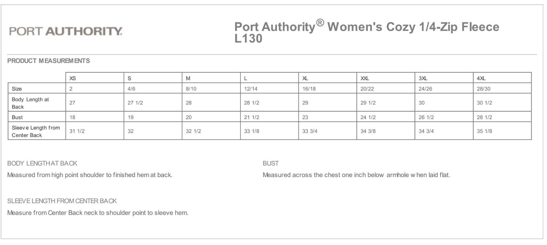 Sizing Chart
