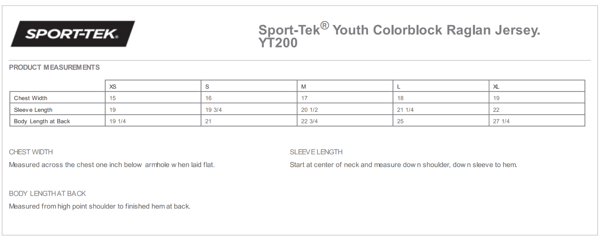 Sizing Chart