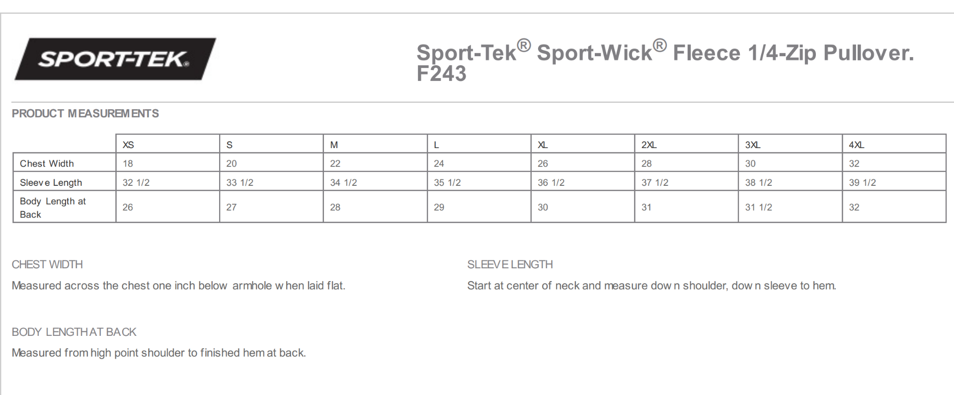 Sizing Chart
