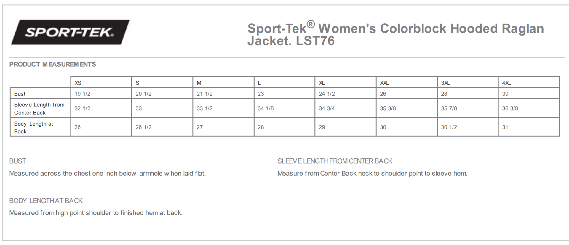 Sizing Chart