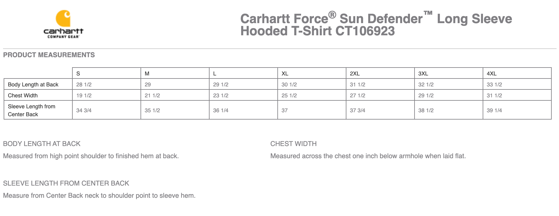 Sizing Chart