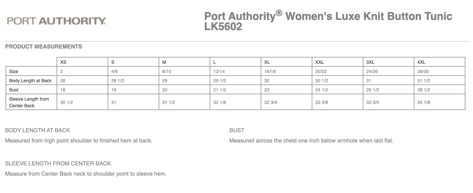 Sizing Chart