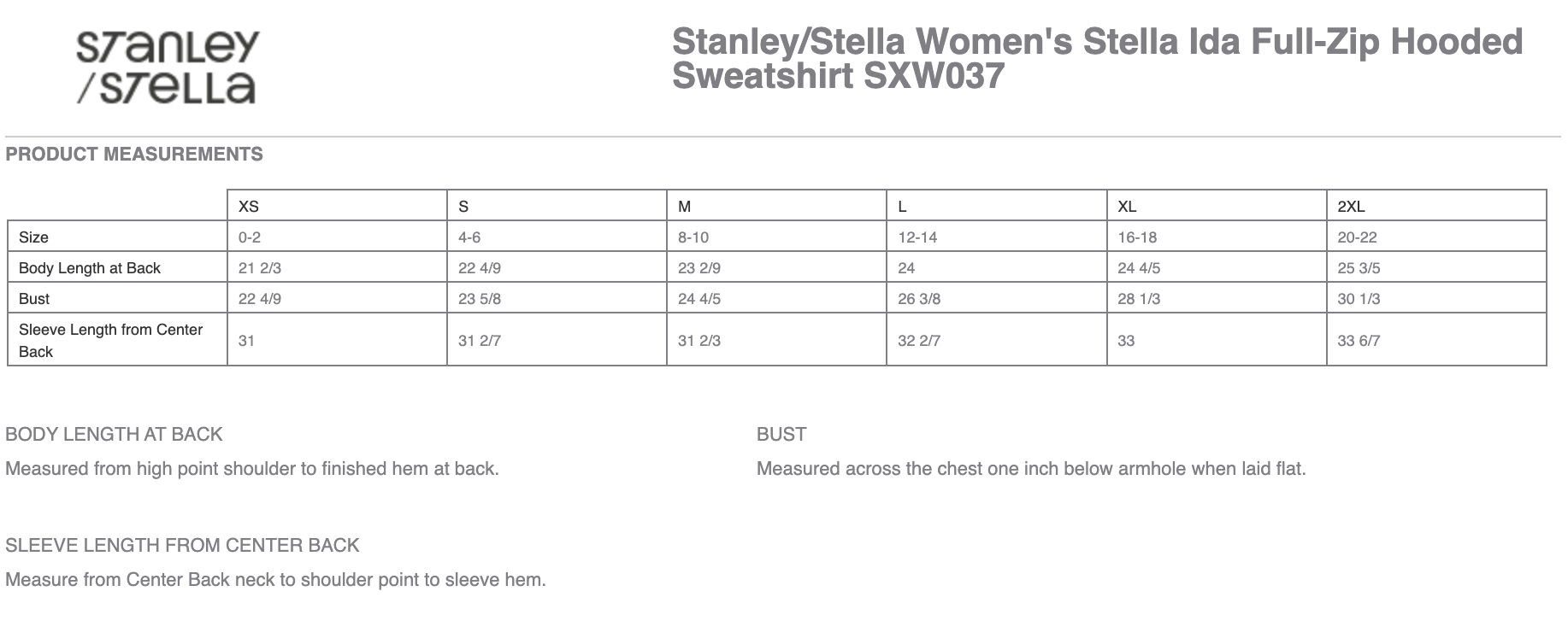 Sizing Chart