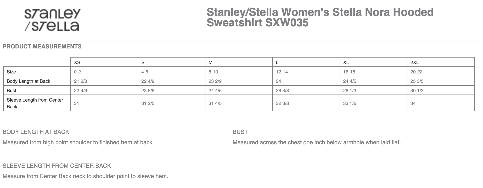 Sizing Chart