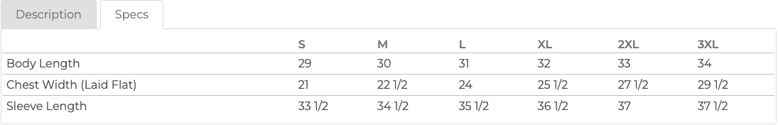 Sizing Chart