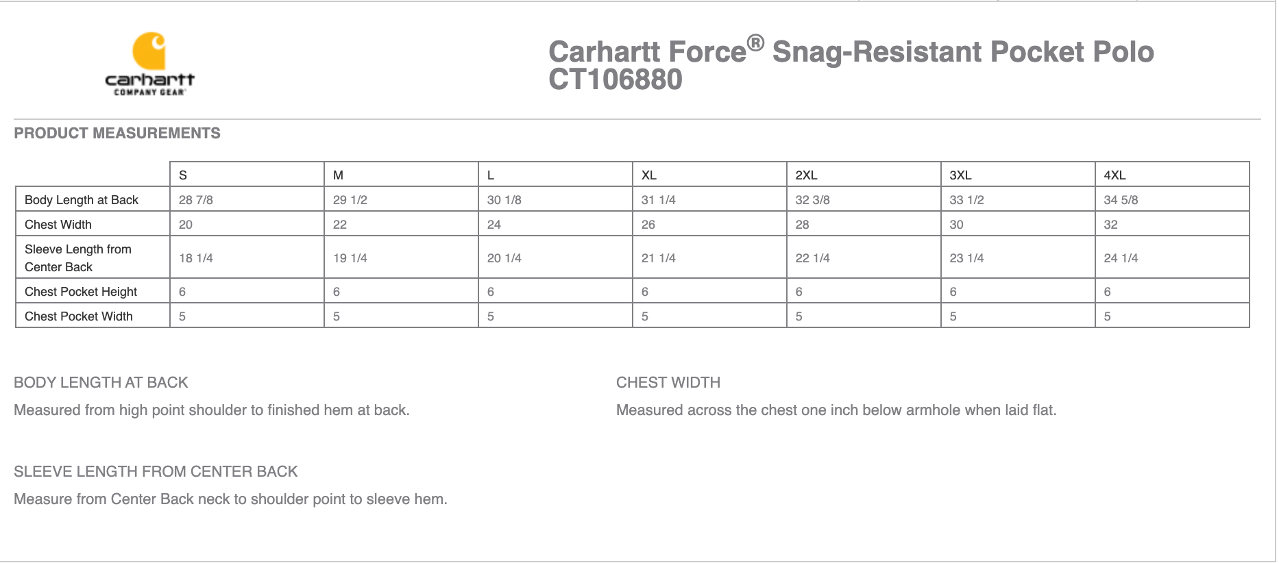 Sizing Chart