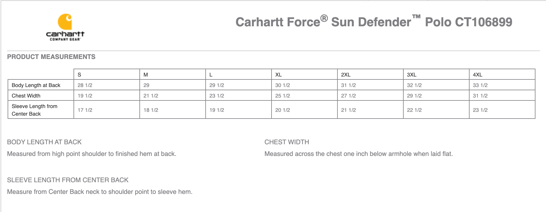 Sizing Chart