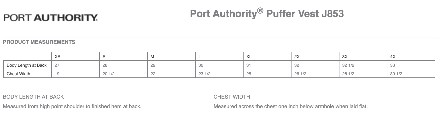Sizing Chart