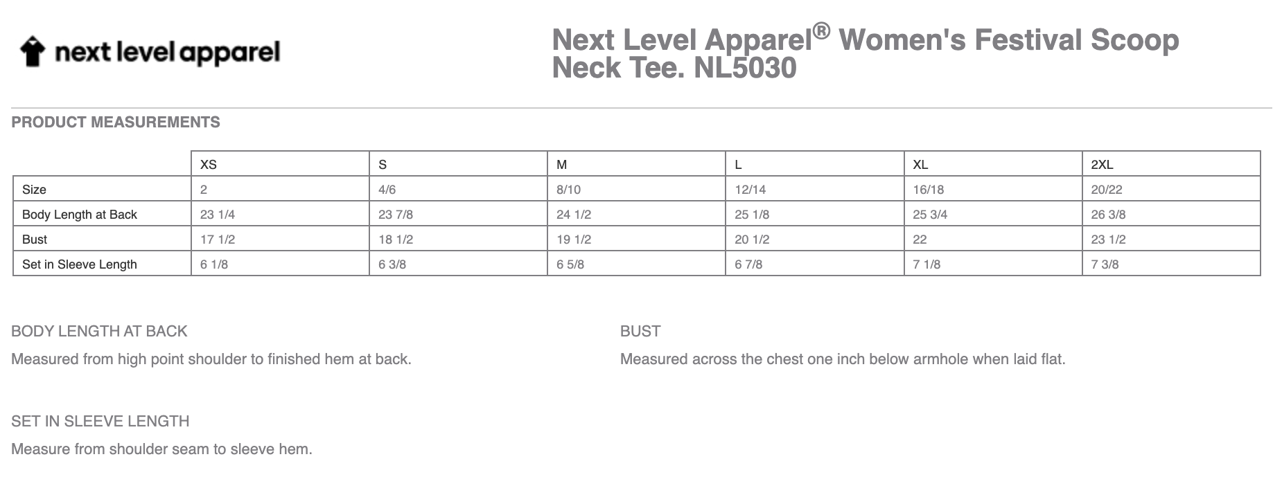 Sizing Chart