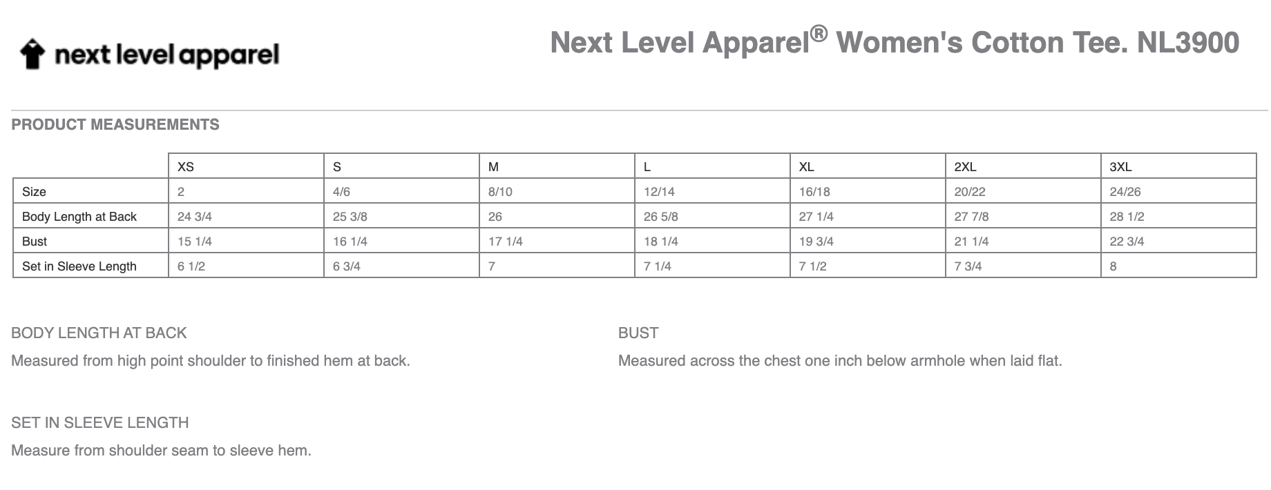 Sizing Chart
