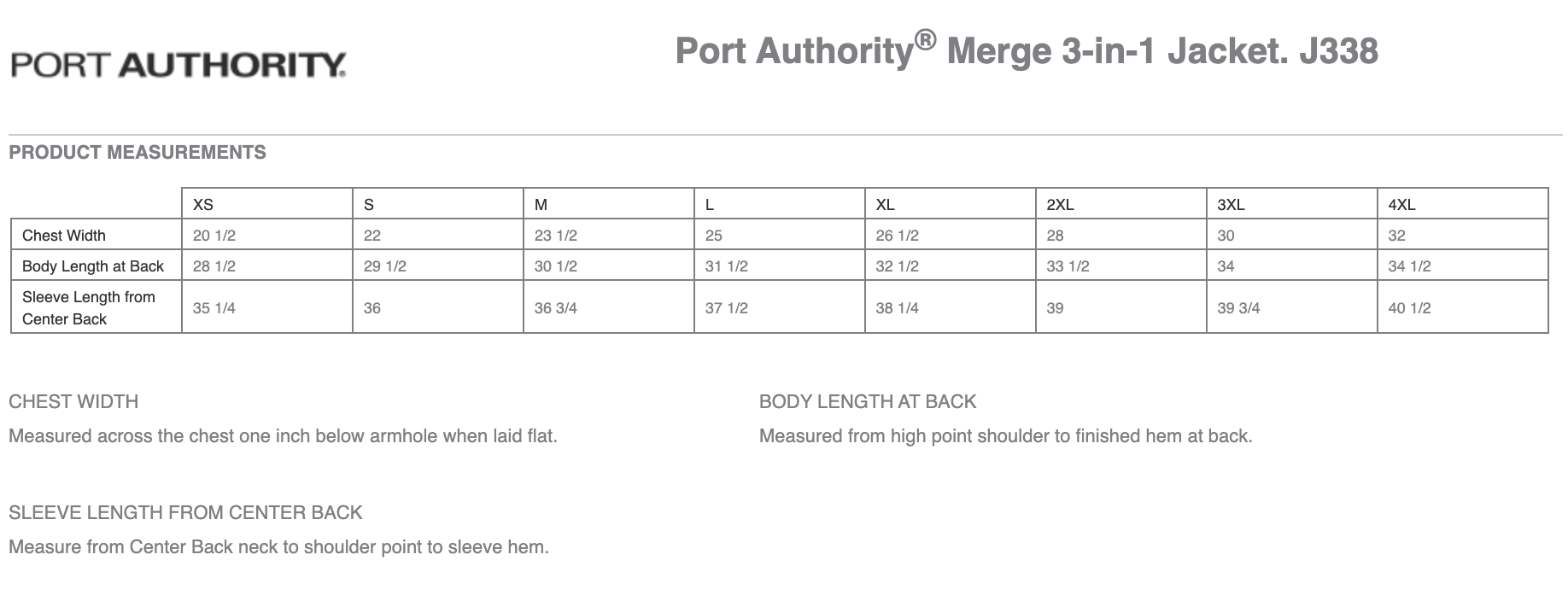 Sizing Chart