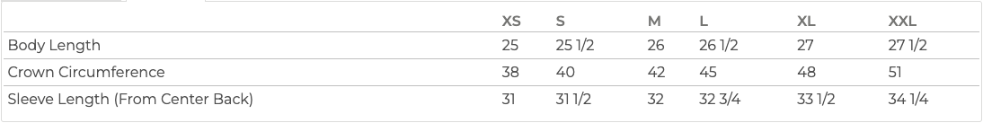 Sizing Chart