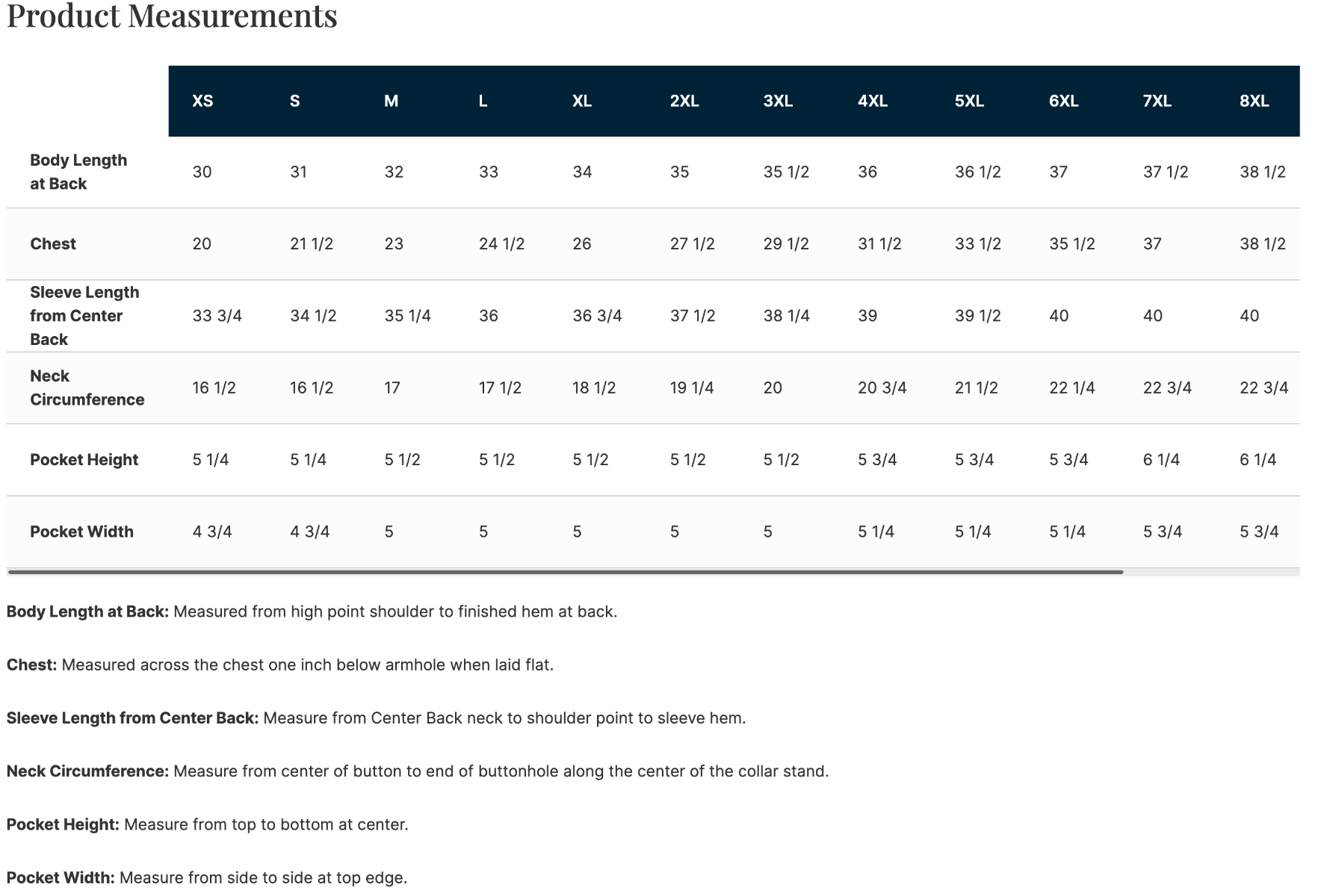 Sizing Chart